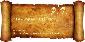 Plakinger Tódor névjegykártya